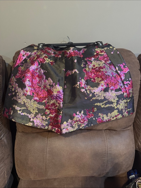 AKIRA Pants - AKIRA Black Mini Shorts with Pink and Gold Floral Brocade